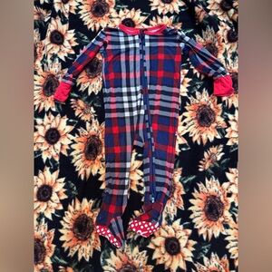Bums & Roses plaid Bamboo footie, 9-12